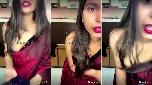 Ashi Singh Horny Tango Girl in Red Saree Striptease Multiple Nip Slips Clear Audio with Face