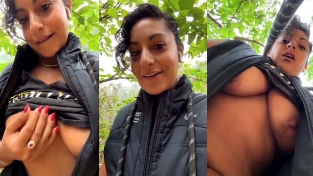 Horny Gujrati Babe Overseas Stripping and Fingering in Open Public Park to Show Her Guy Backhome