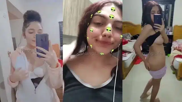 Hot Horny Babe Showing Her Naked Boobs and Ass To BF Grabbing Her Tits Squeezing Sucking Her Fingers