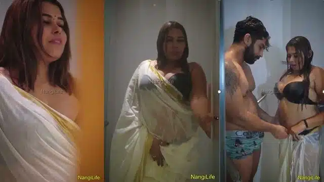 Actress Preeti Puneet White Wet Saree in Shower Enjoyed by Lover Naked Sex
