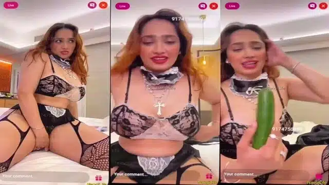 Aditi Mistry Maid Costume Seductive Black Bikini Teasing Cosplay with Cucumber